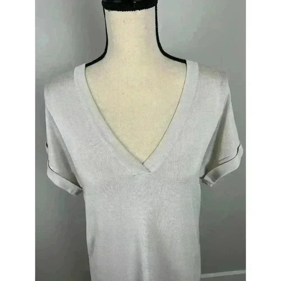 Amina Rubinacci Women's Short Sleeve Shift Dress Size 44 Beige Midi - Picture 2 of 11